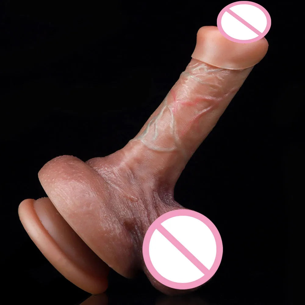 Realistic Dildo Double Foreskin Thick Glans Penis Strong Suction Cup Prostate Massager Lesbian Strap on Dildo Sex Toys for Women