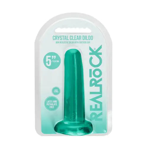 RealRock Crystal Clear Non-Realistic 5 in. Straight Dildo With Suction Cup Turquoise