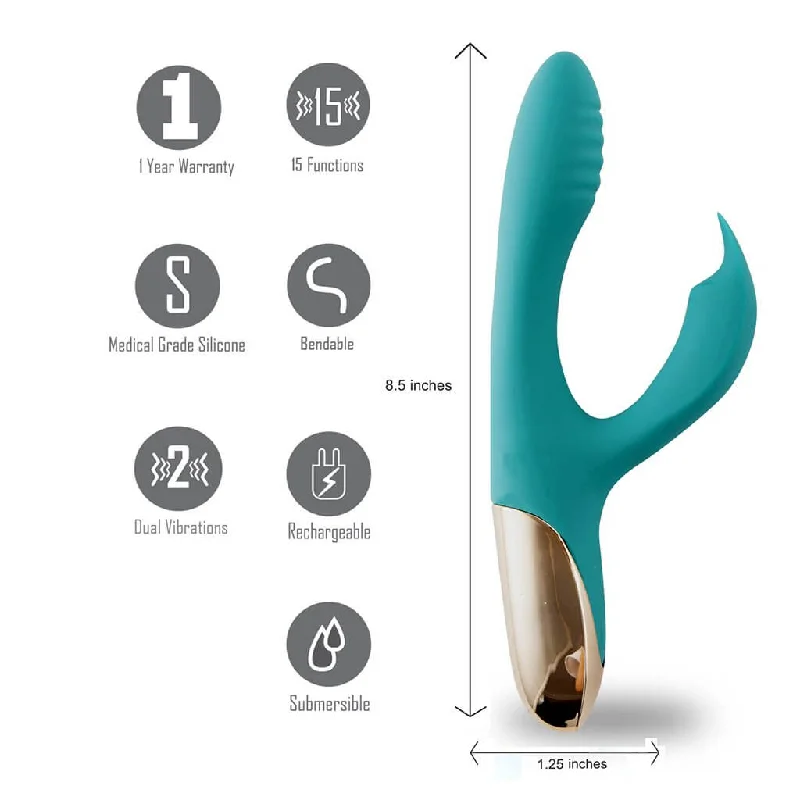 Skyler Silicone Bendable Rabbit Vibrator Teal