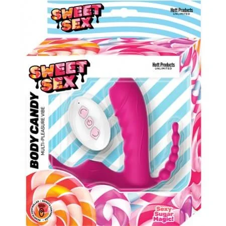 Sweet Sex Body Candy Silicone Toy with Tongue and Beads Magenta