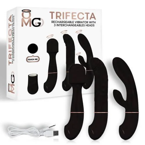 Doctor Love Trifecta Rechargeable Vibrator | 3 Interchangeable Heads | Black Silicone