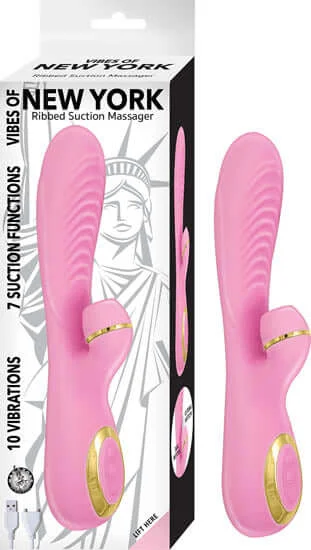 Vibes of New York Ribbed Suction Massager Pink Vibrator