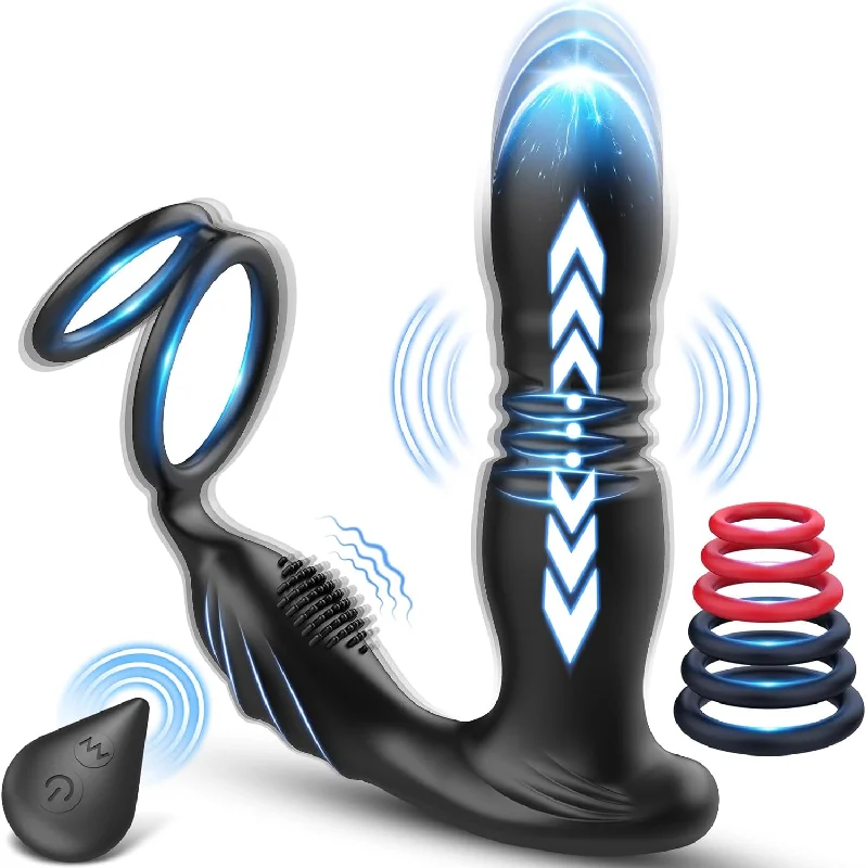 3 In 1 Vibrating Prostate Massager with Penis Ring, Remote G-spot Vibrating Anal Plug Vibrator with 10 vibrating thrust modes Waterproof For Men Women Couple