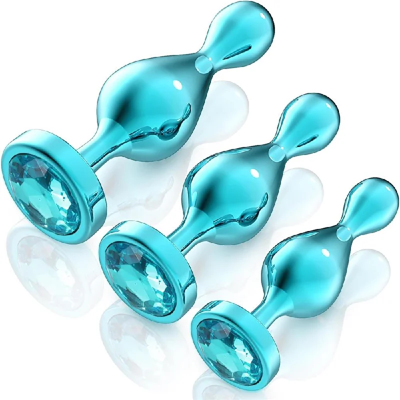 Jeweled Metal Butt Plug Elegant Set Teardrop-Shaped (3 Piece)