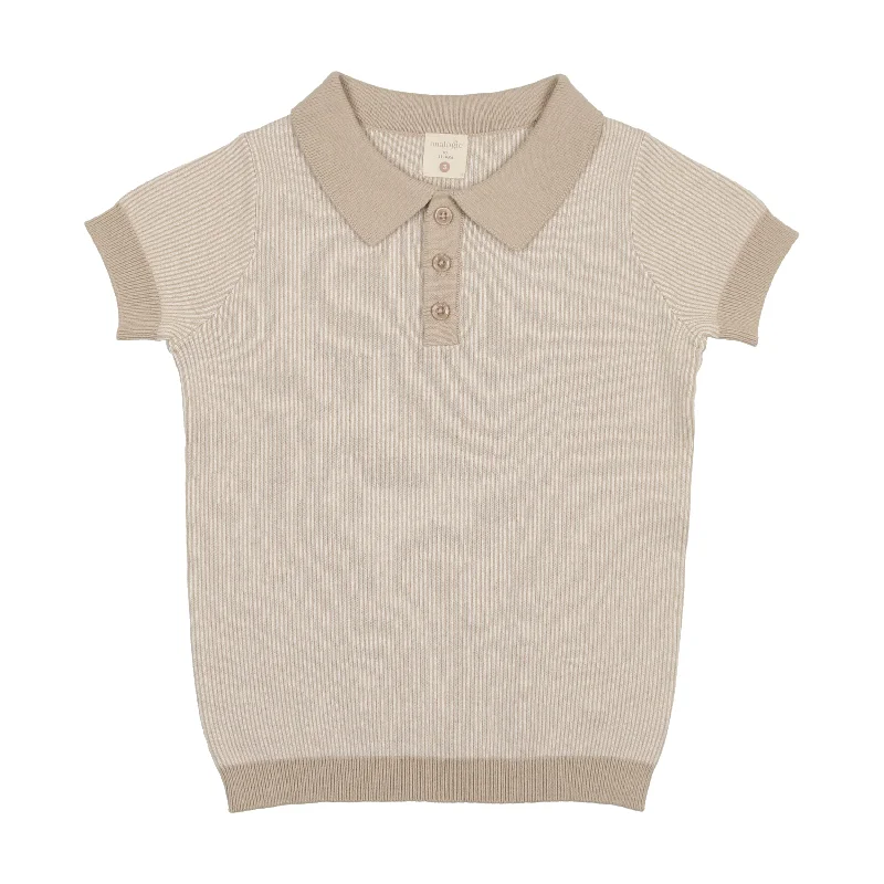 Analogie Knit Polo Short Sleeve - Taupe Stripe