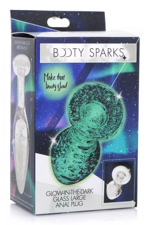 XR Brands Booty Sparks Glow In The Dark Large Anal Plug - Borosilicate Glass