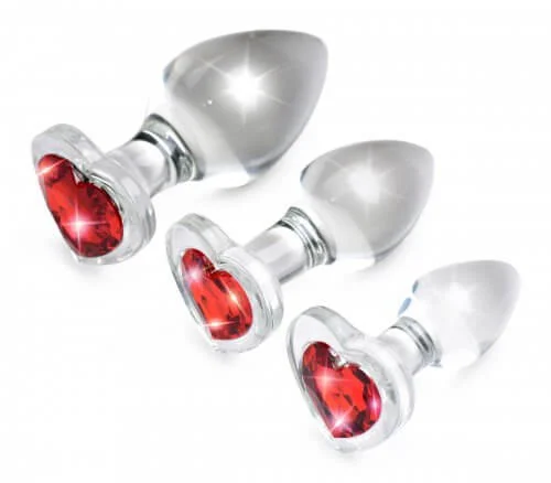 Booty Sparks Red Heart Glass Anal Plug Sets - Add Sparkle to Your Intimate Play