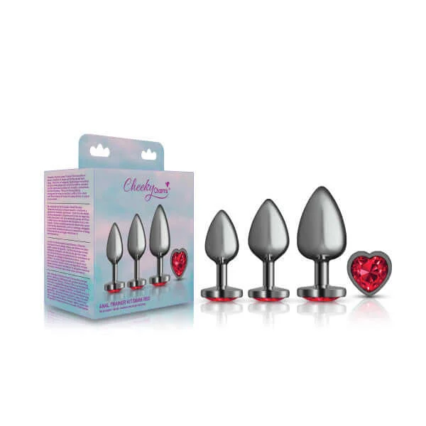 Cheeky Charms Metal Butt Plug Set - Gunmetal Heart | Small, Medium & Large Anal Trainer Kit