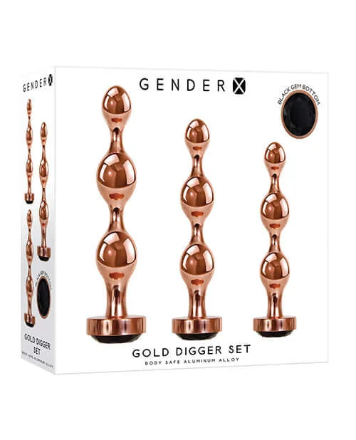 Gender X Gold Digger Set - Sleek and Sensual Metal Plug Trio for Erotic Bliss