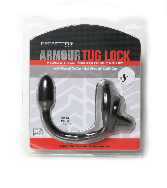 Perfect Fit Armour Tug Lock - Small Black | Cock Ring with Butt Plug