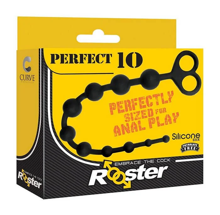 Rooster Perfect 10 Black Anal Beads | Graduated Silicone Beads for Pleasurable Anal Play