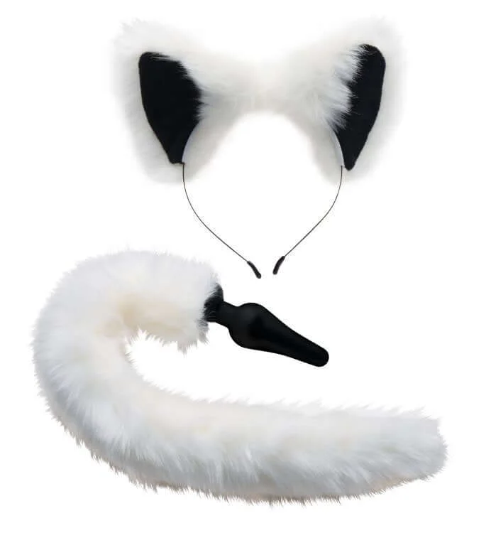 White Fox Tail Anal Plug and Ears Set from XR Brands